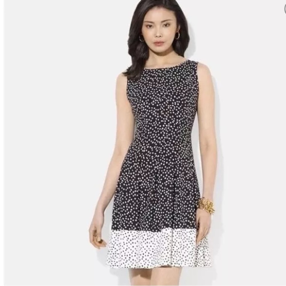 Ralph Lauren Black and White Fit and Flare polka dot  Mini Dress